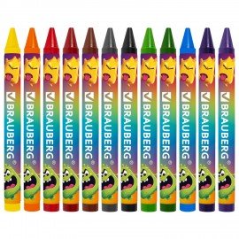 Восковые мелки BRAUBERG CUTE MONSTERS, 12 цветов, 273238