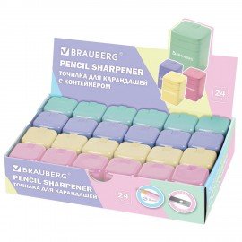Точилка кросс-серия PASTEL, с контейнером, корпус ассорти, BRAUBERG, 273255