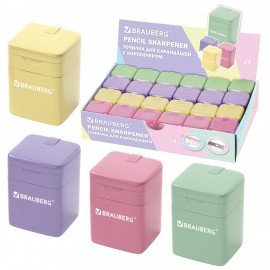 Точилка кросс-серия PASTEL, с контейнером, корпус ассорти, BRAUBERG, 273255