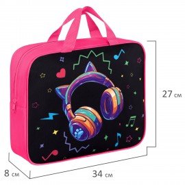 Папка на молнии с ручками BRAUBERG А4, 1 отделение, полиэстер, 80 мм, Headphones, 273302