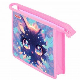 Папка для тетрадей ПИФАГОР А5, 1 отделение, пластик, на молнии, Magic kitty, 273327
