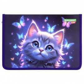 Папка для тетрадей BRAUBERG KIDS А4, 1 отделение, пластик, молния вокруг, Curious cat, 273336