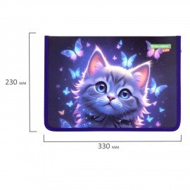 Папка для тетрадей BRAUBERG KIDS А4, 1 отделение, пластик, молния вокруг, Curious cat, 273336