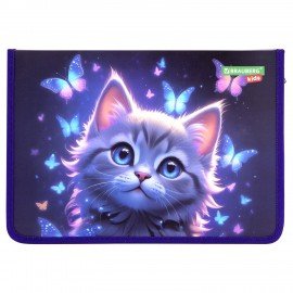 Папка для тетрадей BRAUBERG KIDS А4, 1 отделение, пластик, молния вокруг, Curious cat, 273336