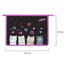 Папка для тетрадей ЮНЛАНДИЯ А4, 1 отделение, пластик, на молнии, Cat squad, 273347