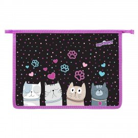 Папка для тетрадей ЮНЛАНДИЯ А4, 1 отделение, пластик, на молнии, Cat squad, 273347