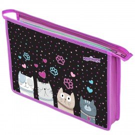 Папка для тетрадей ЮНЛАНДИЯ А4, 1 отделение, пластик, на молнии, Cat squad, 273347