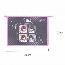 Папка для тетрадей ЮНЛАНДИЯ А4, 1 отделение, пластик, на молнии, Anime dreamer, 273349