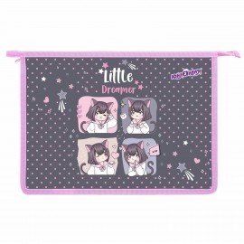 Папка для тетрадей ЮНЛАНДИЯ А4, 1 отделение, пластик, на молнии, Anime dreamer, 273349