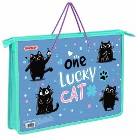 Папка на молнии с ручками ПИФАГОР А4, 1 отделение, пластик, ручки-шнурок, Funny cats, 273353