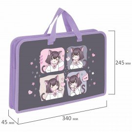 Папка на молнии с ручками ЮНЛАНДИЯ А4, 1 отделение, пластик, ширина 45 мм, Anime dreamer, 273357