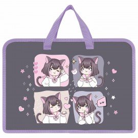 Папка на молнии с ручками ЮНЛАНДИЯ А4, 1 отделение, пластик, ширина 45 мм, Anime dreamer, 273357