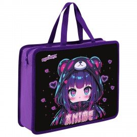 Папка на молнии с ручками ЮНЛАНДИЯ А4, 1 отделение, пластик, 80 мм, Anime fan, 273362