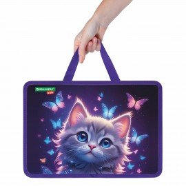 Папка на молнии с ручками BRAUBERG KIDS А4, 1 отделение, пластик, 100 мм, Curious cat, 273376