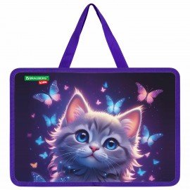 Папка на молнии с ручками BRAUBERG KIDS А4, 1 отделение, пластик, 100 мм, Curious cat, 273376