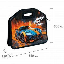 Папка-сумка ЮНЛАНДИЯ, 1 отделение, фетровые ручки, 34х30х11 см, Race car, 273382
