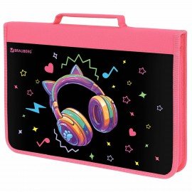 Папка на молнии BRAUBERG А4 с ручкой, с органайзером, 1 отделение, Headphones, 273384