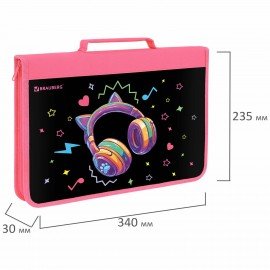 Папка на молнии BRAUBERG А4 с ручкой, с органайзером, 1 отделение, Headphones, 273384