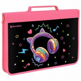 Папка на молнии BRAUBERG А4 с ручкой, с органайзером, 1 отделение, Headphones, 273384