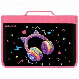 Папка на молнии BRAUBERG А4 с ручкой, с органайзером, 1 отделение, Headphones, 273384