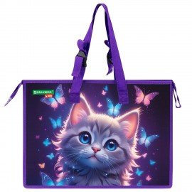 Папка для рисунков и чертежей с регулируемыми ручками BRAUBERG KIDS А3, 1 отделение, карман внутри, Curious cat, 273414