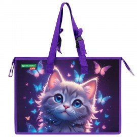 Папка для рисунков и чертежей с регулируемыми ручками BRAUBERG KIDS А3, 1 отделение, карман внутри, Curious cat, 273414