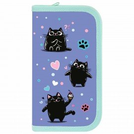 Пенал ПИФАГОР, 2 отделения, ламинированный картон, 19х11 см, Funny cats, 273481
