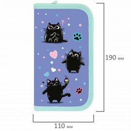 Пенал ПИФАГОР, 2 отделения, ламинированный картон, 19х11 см, Funny cats, 273481