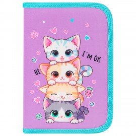 Пенал BRAUBERG, 1 отделение, 1 откидная планка, полиэстер, 21х14 см, Funny kittens, 273523