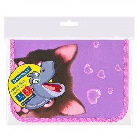 Пенал BRAUBERG, 1 отделение, 2 откидные планки, полиэстер, 21х14 см, Paw prints, 273526