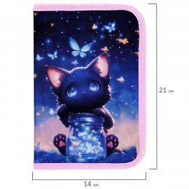 Пенал BRAUBERG с наполнением, 1 отделение, 1 откидная планка, 24 предмета, 21х14 см, Night catcher, 273530