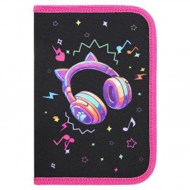 Пенал BRAUBERG с наполнением, 1 отделение, 1 откидная планка, 24 предмета, 21х14 см, Headphones, 273531