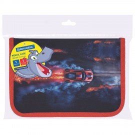 Пенал BRAUBERG с наполнением, 1 отделение, 1 откидная планка, 24 предмета, 21х14 см, Foggy car, 273533