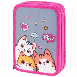 Пенал BRAUBERG, 2 отделения, полиэстер, 21х14 см, Hi there, 273536