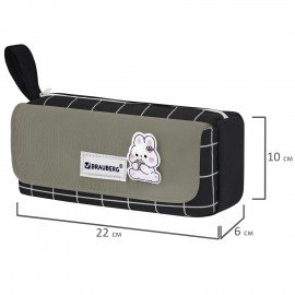 Пенал мягкий BRAUBERG, 1 отделение, карман на липучке, значок, 22х10х6 см, Black checkered, 273579