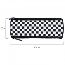 Пенал мягкий BRAUBERG, 3 отделения, нейлон, 21х7х7 см, Black&white, 273582
