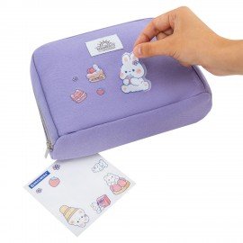 Пенал-органайзер BRAUBERG, 1 отделение, наклейки, молния вокруг, канвас, 22x15х4 см, черный, 273594