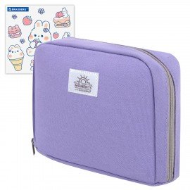 Пенал-органайзер BRAUBERG, 1 отделение, наклейки, молния вокруг, канвас, 22x15х4 см, черный, 273594