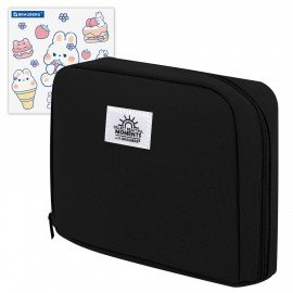 Пенал-органайзер BRAUBERG, 1 отделение, наклейки, молния вокруг, канвас, 22x15х4см, фиолетовый, 273596