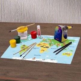 Настольное покрытие BRAUBERG KIDS, А3+, пластик, 46x33 см, Кот-энтузиаст изучает Мир, 273619