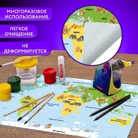 Настольное покрытие BRAUBERG KIDS, А3+, пластик, 46x33 см, Кот-энтузиаст изучает Мир, 273619