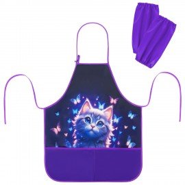 Фартук с нарукавниками для уроков труда BRAUBERG KIDS, 2 кармана, регулировка по росту, 46x54 см, Curious cat, 273638