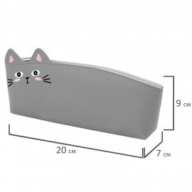 Пенал ЮНЛАНДИЯ ЮНИОР, 1 отделение, искусственная кожа, Gray kitty, 20х9х7 см, 273819