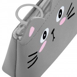 Пенал ЮНЛАНДИЯ ЮНИОР, 1 отделение, искусственная кожа, Gray kitty, 20х9х7 см, 273819