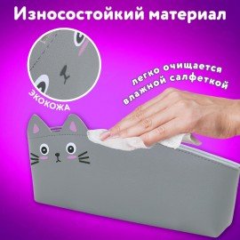 Пенал ЮНЛАНДИЯ ЮНИОР, 1 отделение, искусственная кожа, Gray kitty, 20х9х7 см, 273819