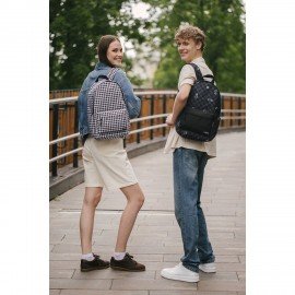 Рюкзак HEIKKI POSITIVE (ХЕЙКИ) универсальный, карман-антивор, Gray Chess, 42х28х14 см, 273855