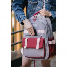 Рюкзак HEIKKI GOODLY (ХЕЙКИ) универс., 2 отд, отд. для ноутбука, сер/красн, 46x33x18см, 273869