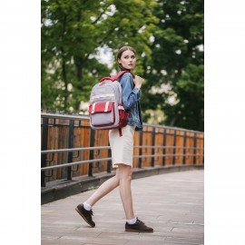 Рюкзак HEIKKI GOODLY (ХЕЙКИ) универс., 2 отд, отд. для ноутбука, сер/красн, 46x33x18см, 273869