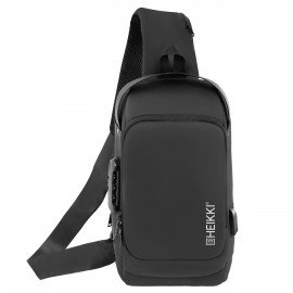 Рюкзак однолямочный HEIKKI FEATURE (ХЕЙКИ), кодовый замок, USB-порт, черный, 32x16x6 см, 273900