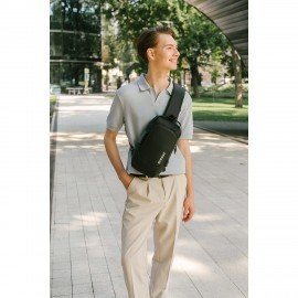 Рюкзак однолямочный HEIKKI FEATURE (ХЕЙКИ), кодовый замок, USB-порт, черный, 32x16x6 см, 273900